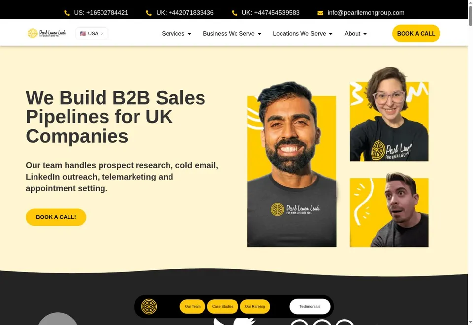 Pearl Lemon Leads homepage, July 2026