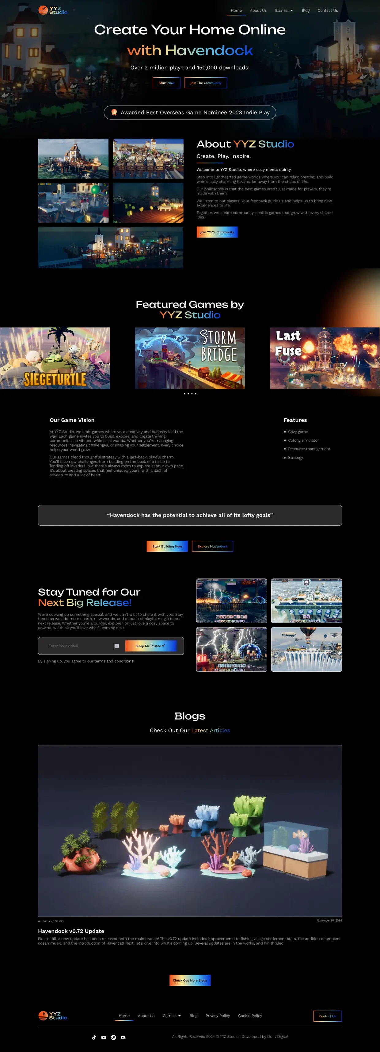 The YYZ Studio website homepage