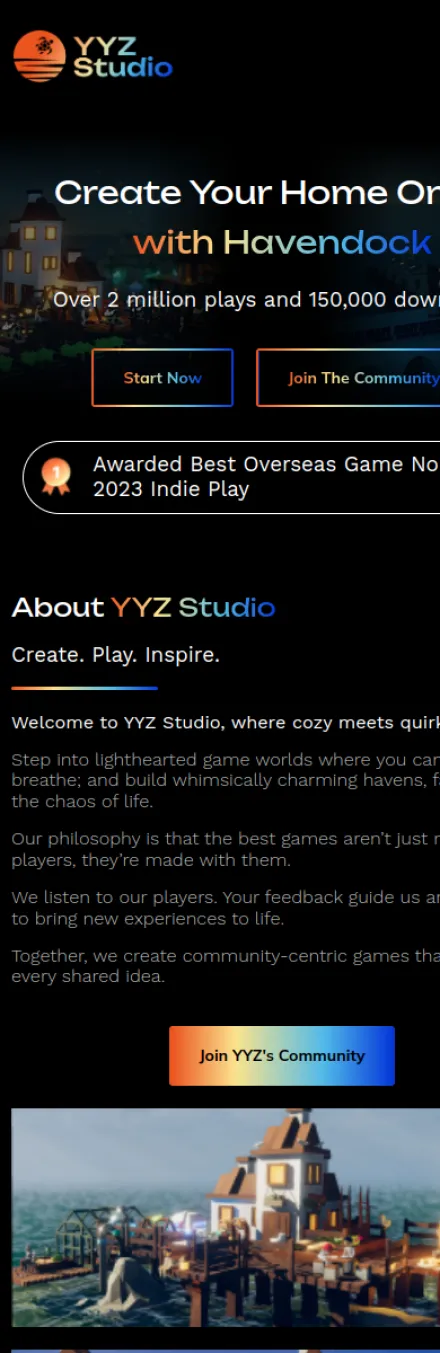 The YYZ Studio site on mobile